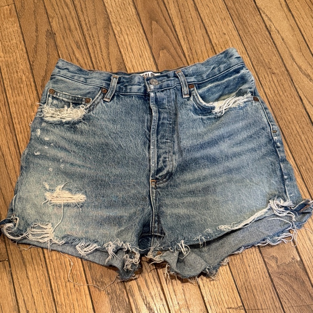Agolde Blue Distressed Jean Shorts